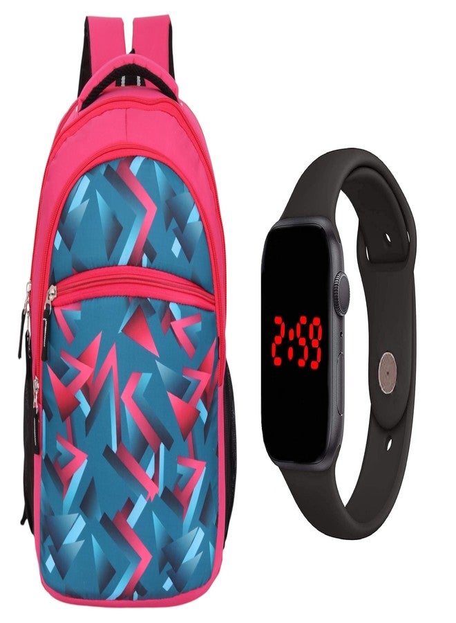 RBM New Combo Of Digital LED Watch And Trendy Colorful Pattern Printed Kids School Backpack Waterpoof Polyester Bag For Boys & Girls (NUR/LKG/UKG/1st/2nd Class)(RBMBAG06+WCH58BK) - Image 1